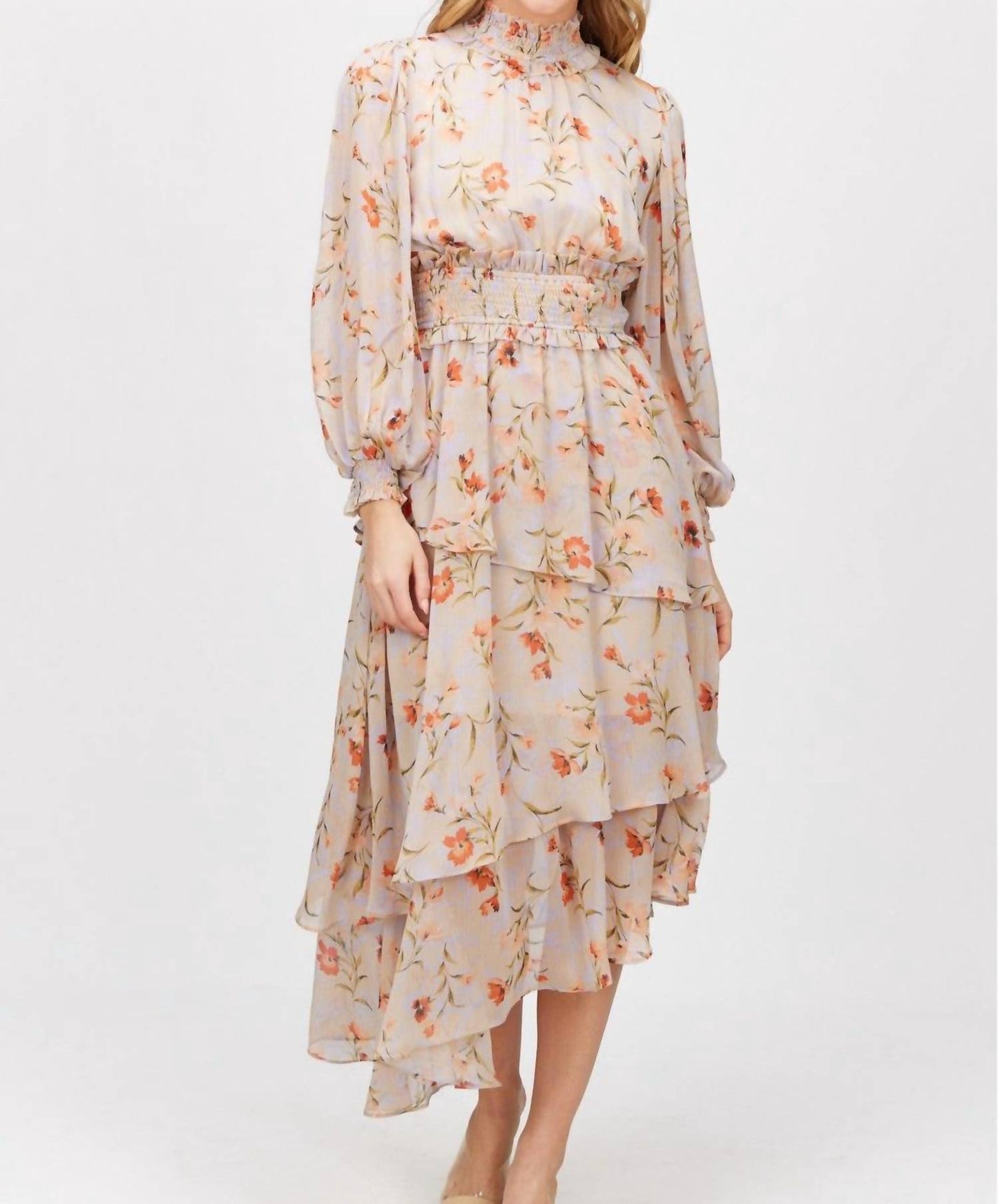 Before You - Chiffon Print Smocked Waist Dress