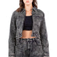 American Bazi - Chic Cropped Zip-up Bleached Jacket