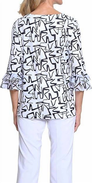 Multiples - 3/4 Sleeve Pattern Drop Shoulder Top