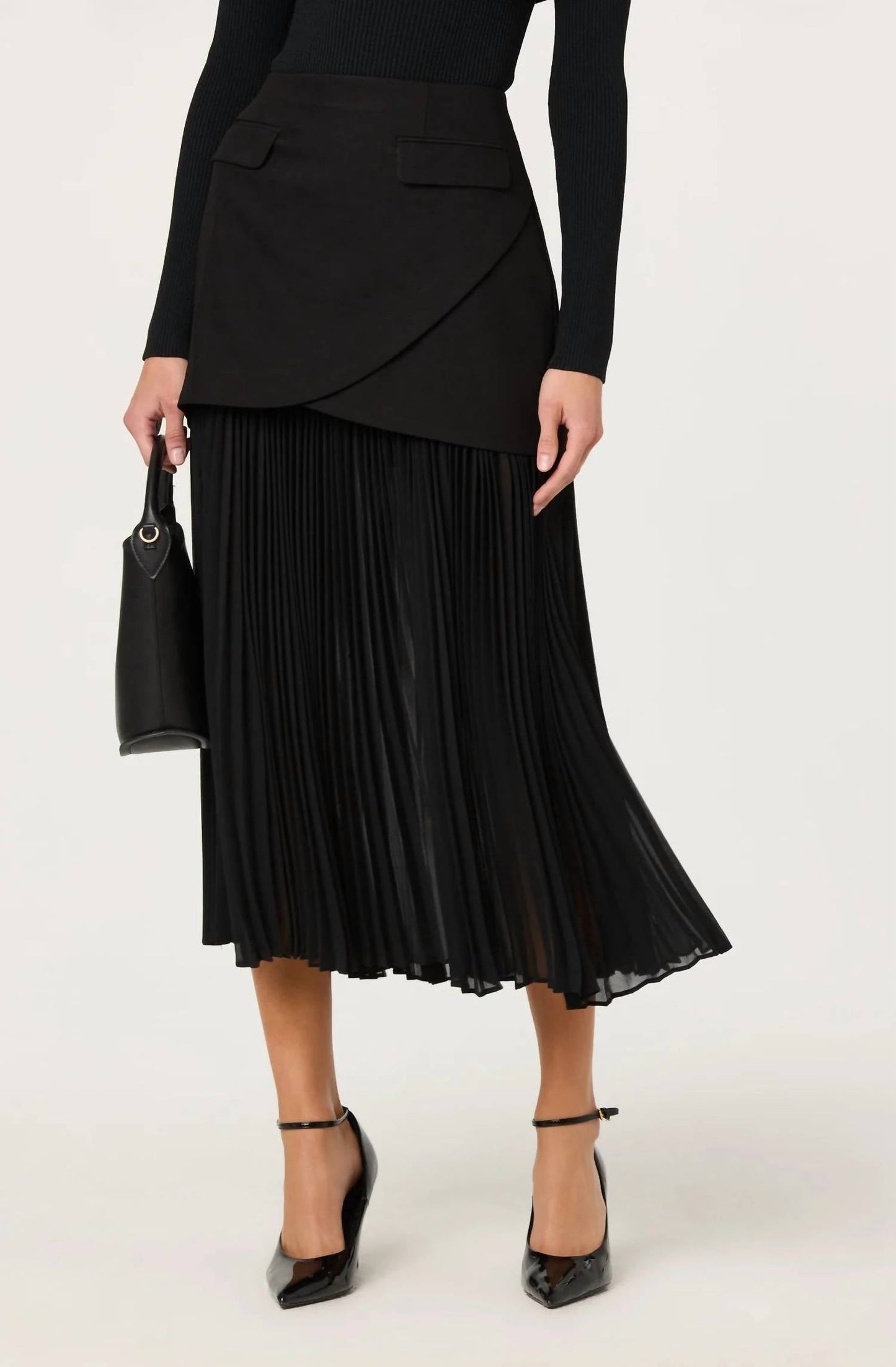 Astr - Deaile Contrast Layered Pleated Midi Skirt