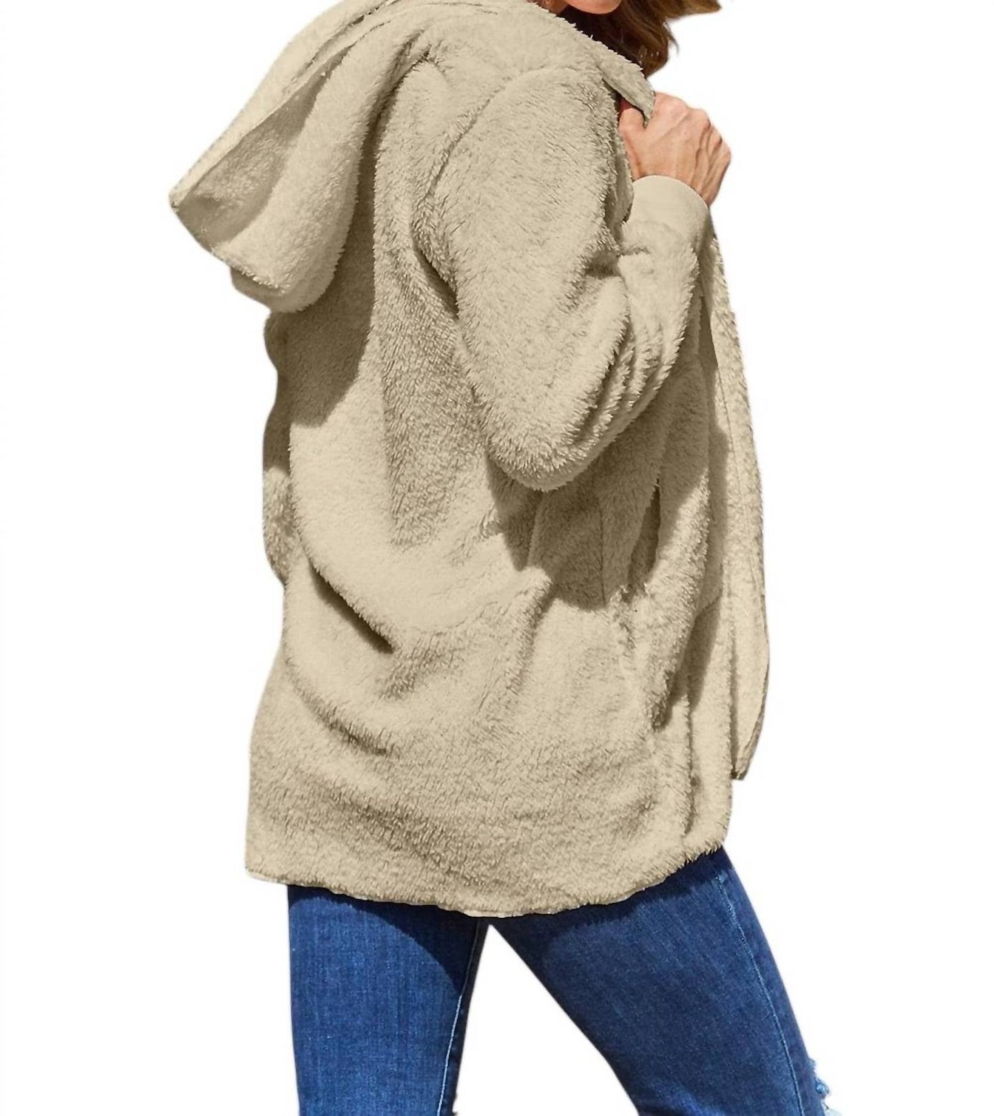Double Take - Full Size Teddy Hooded Jacket with Pockets