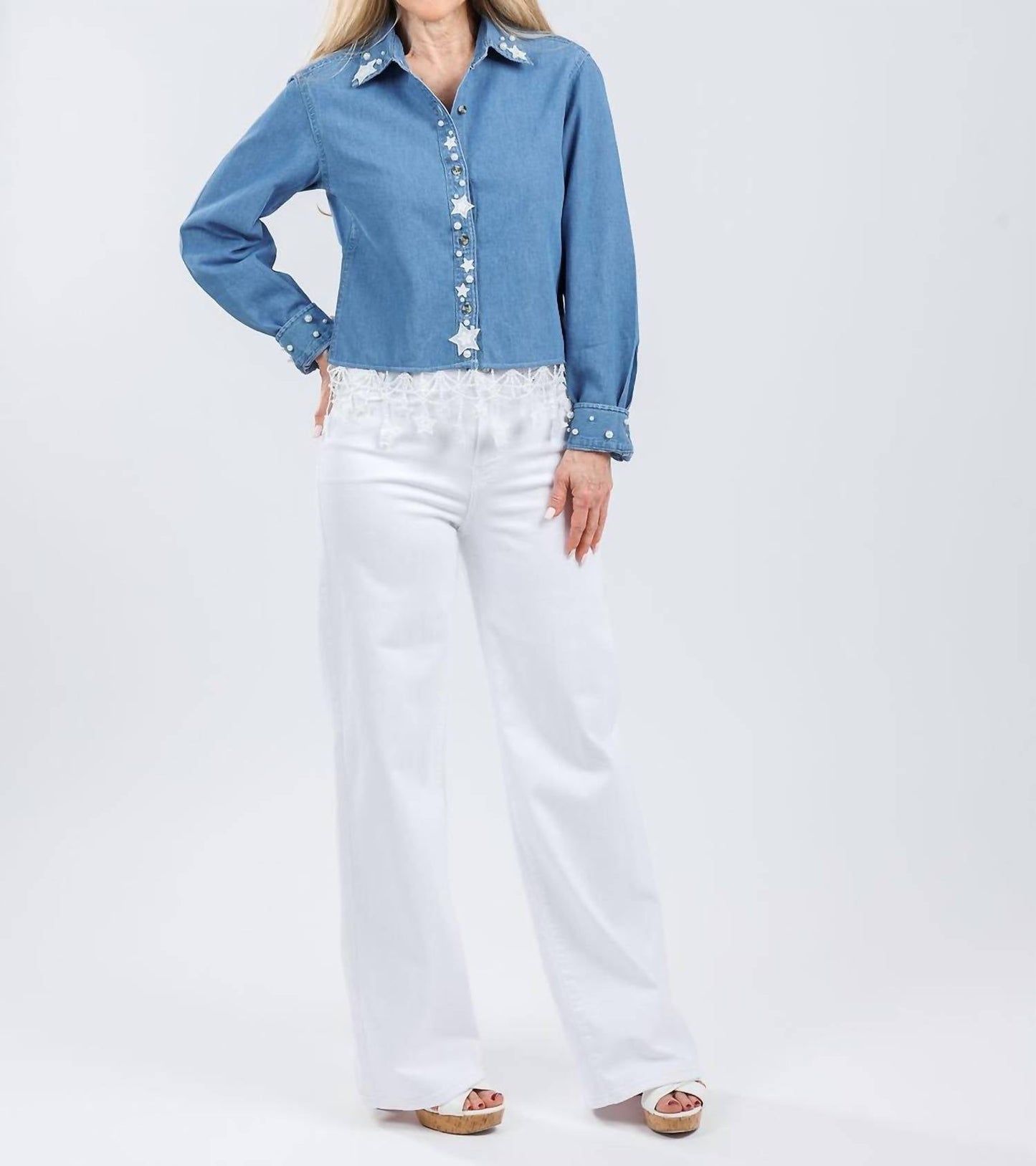 Suzy T - Button Down Stars & Pearls Shirt