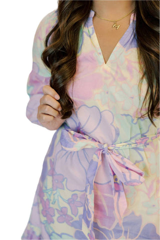 Karlie - Pastel Large Floral V-neck Midi Dress