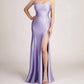 Fiesta Fashion - Satin Open Back High Slit Leg Evening Gown Maxi Dress