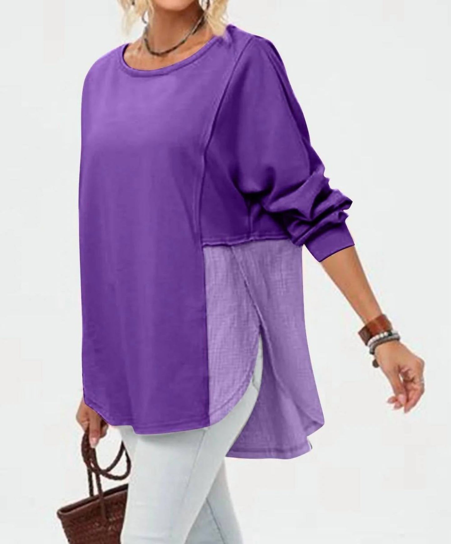 Double Take - Full Size Long Sleeve High-low T-shirt