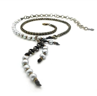 Embrazio - Bronze and Baroque Pearl Opera Necklace or Double-Wrap Choker with Cascading Pearl Tassel