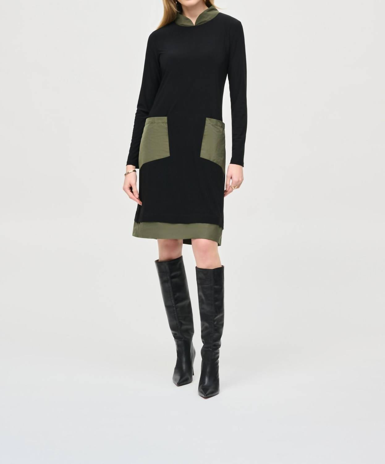 Joseph Ribkoff - Two-tone Color Block Long Sleeve Shift Dress