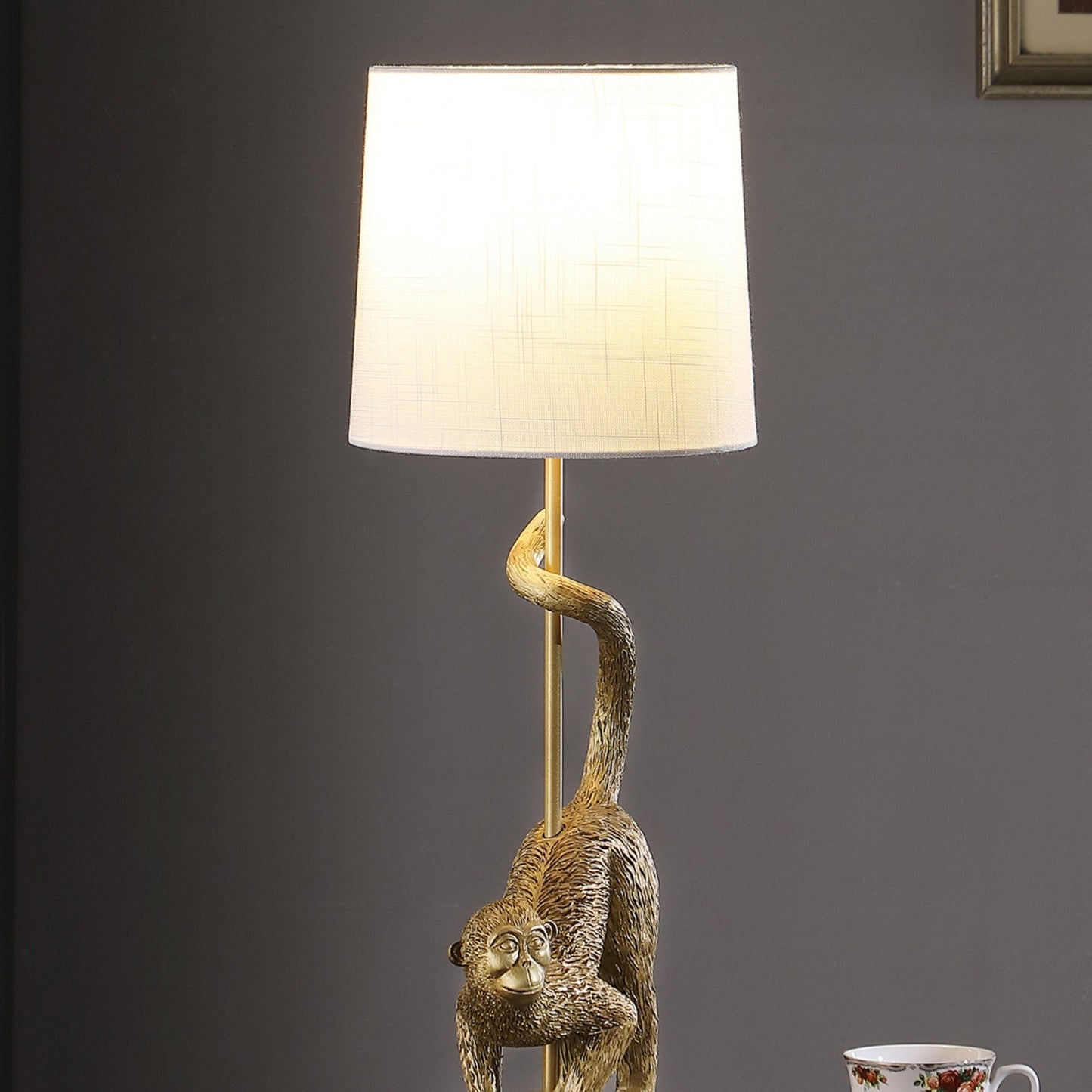24-Inch Old World Gold Capuchin Monkey Polyresin Table Lamp