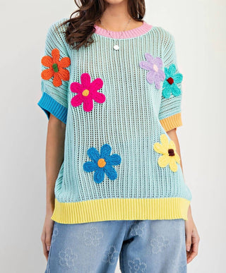 Easel - Flower Patch Knit Sweater Pullover