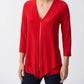 Joseph Ribkoff - Layered Zip Front Quarter Sleeve V-neck Top