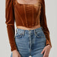 Astr - Velvet Long-sleeve Corset Top With Smocked Back