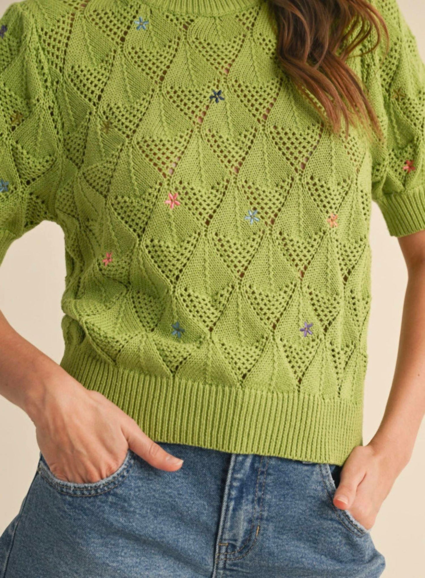 &Merci - embroidered flower short sleeve sweater