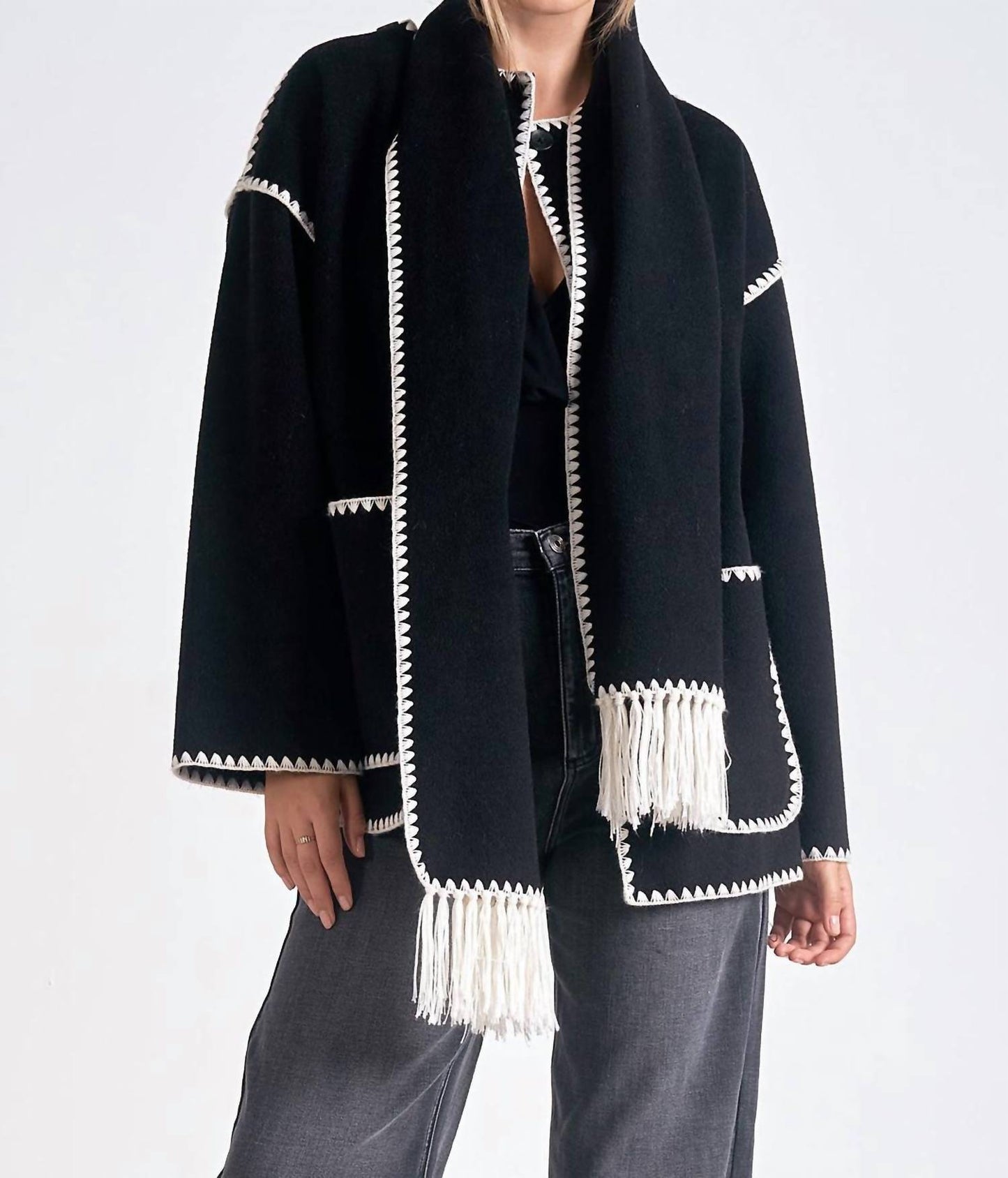 Elan - Whipstitch Detail Jacket Top Set
