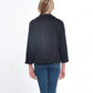 Multiples - Zip Cuff 3/4 Sleeve Open Front Fringed Jean Jacket w/ Grommets