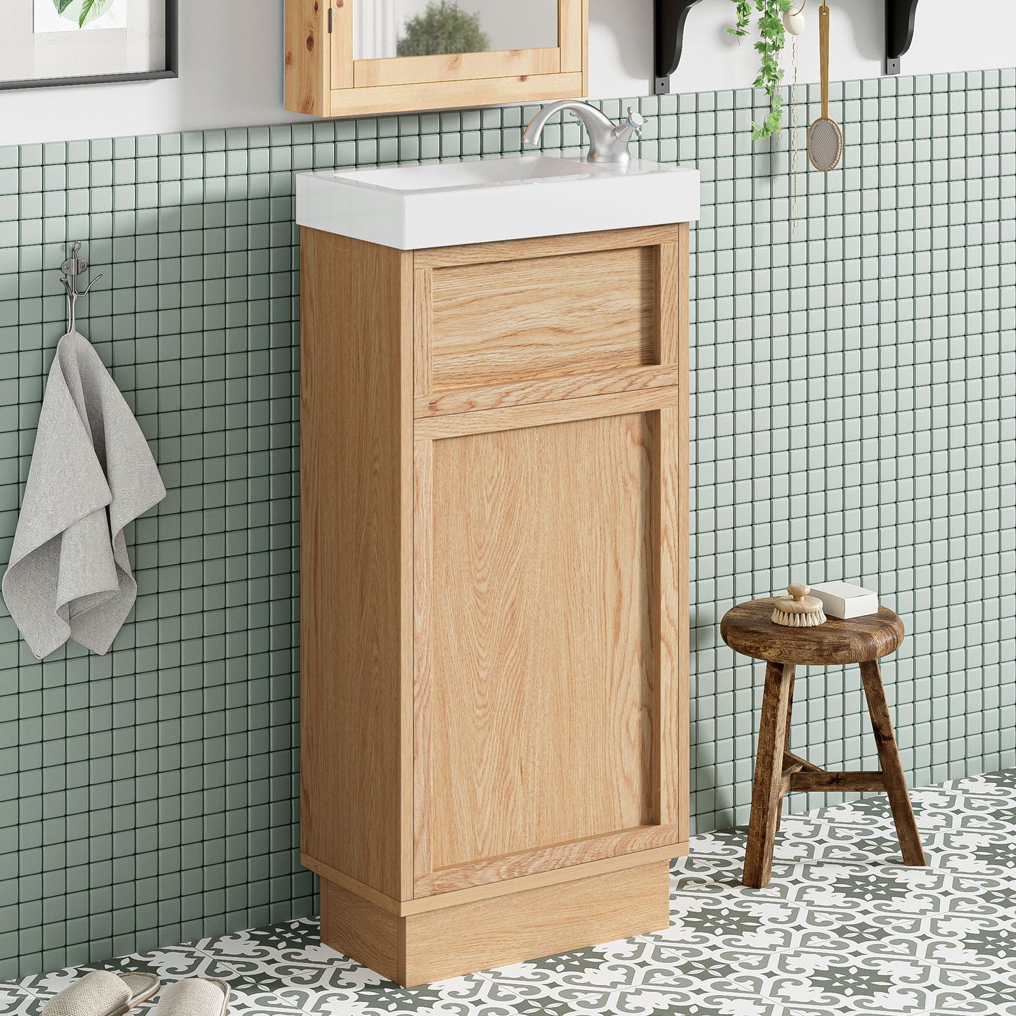 15.75" Wood Bathroom Vanity with Reversible Resin Sink and Cabinet