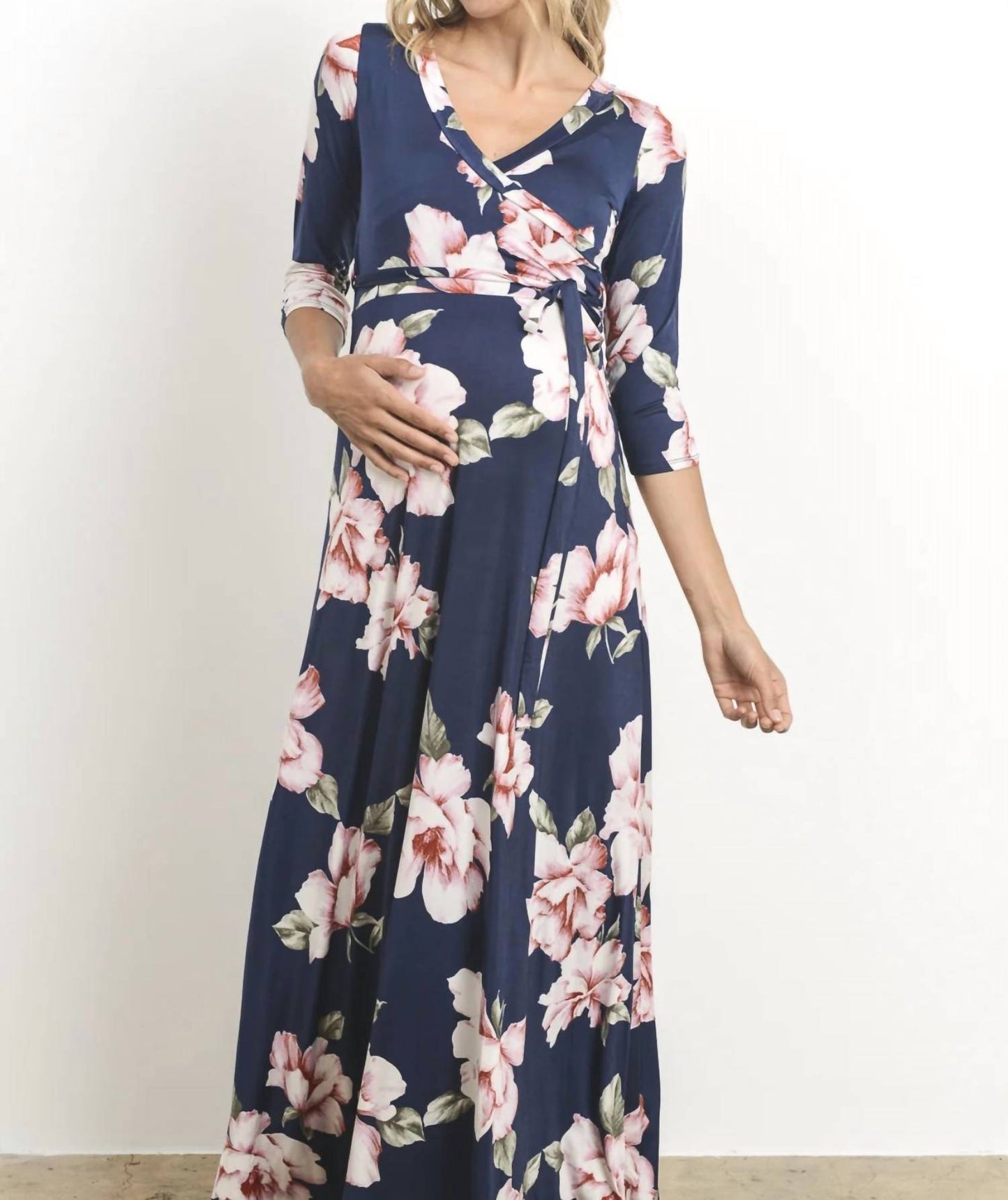 Hello Miz - Floral Faux Wrap Maternity & Nursing Maxi Dress