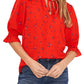 CeCe Floral Print Split Neck Blouse in Poppy Red, Size Large