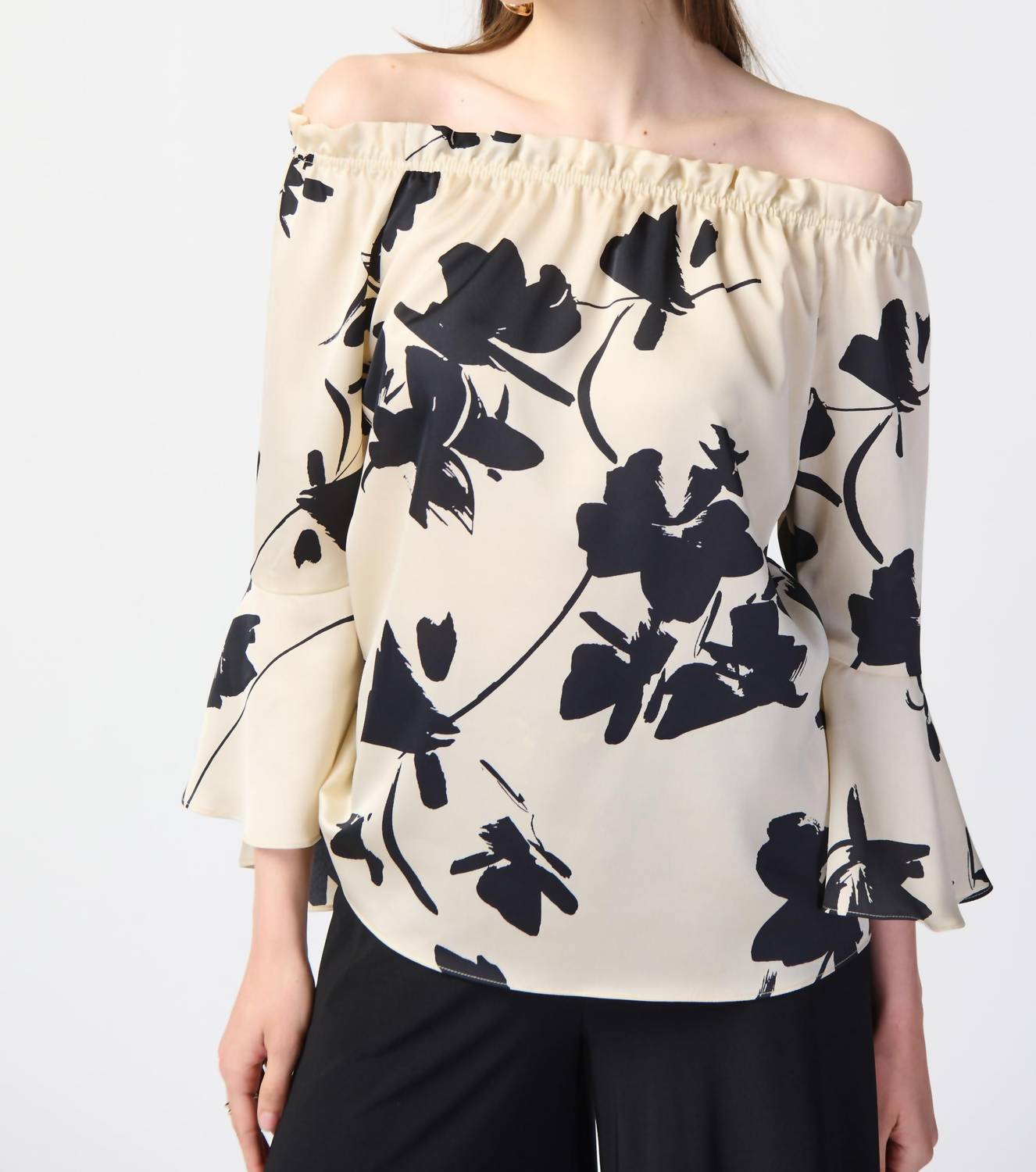 Joseph Ribkoff - Beige Floral Off The Shoulder Blouse