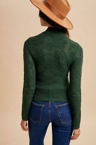 Anniewear - Floral Jacquard Mock Neck Sweater Top