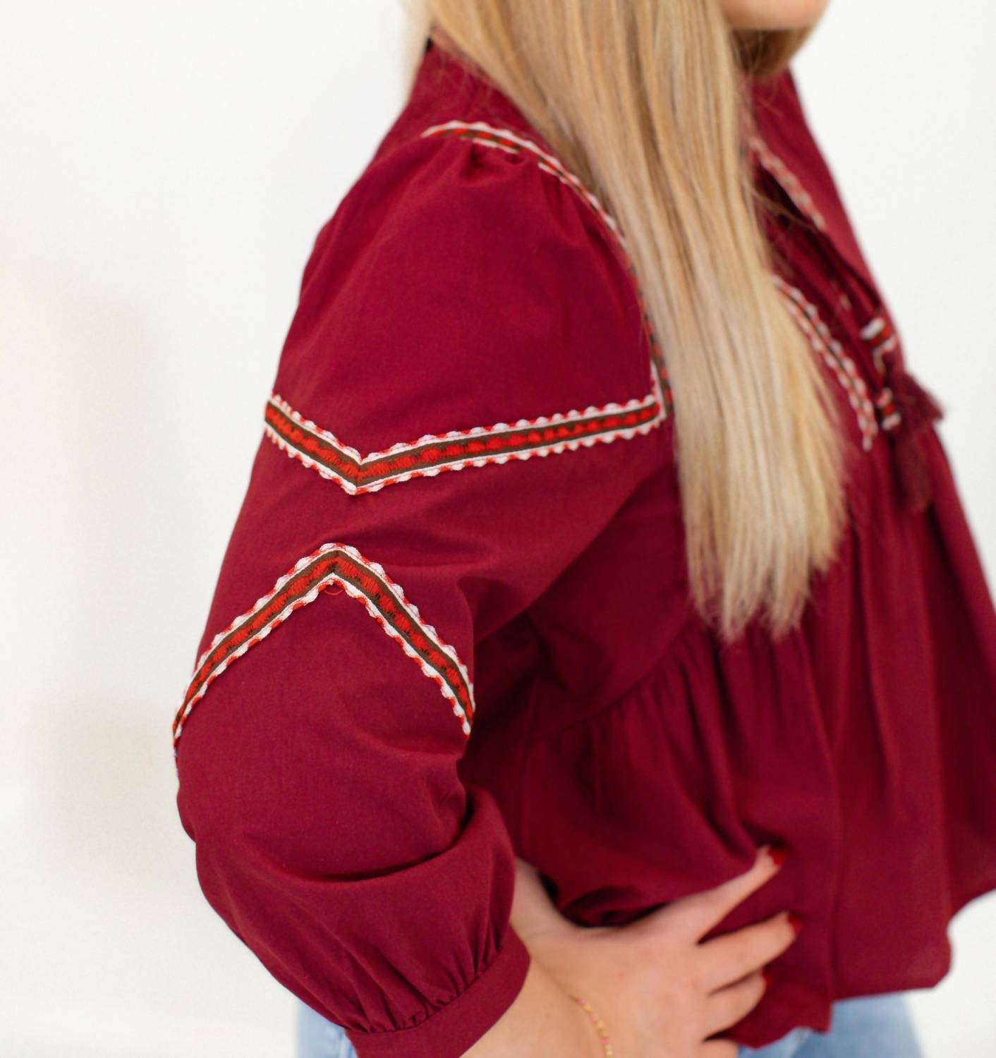 &Merci - Embroidered Trim Babydoll Blouse