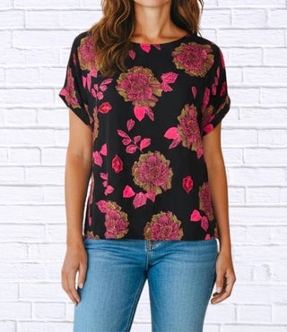 Diva Usa - Floral Print Short Sleeve Blouse