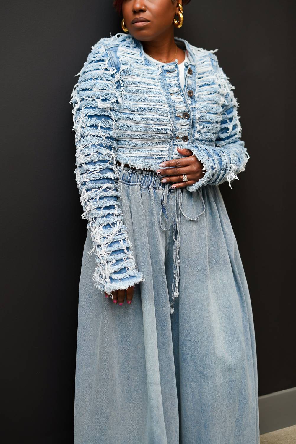5Besties - Distressed Denim Crop Jacket