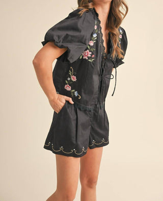 &Merci - Floral Lace Trim Top And Shorts Set