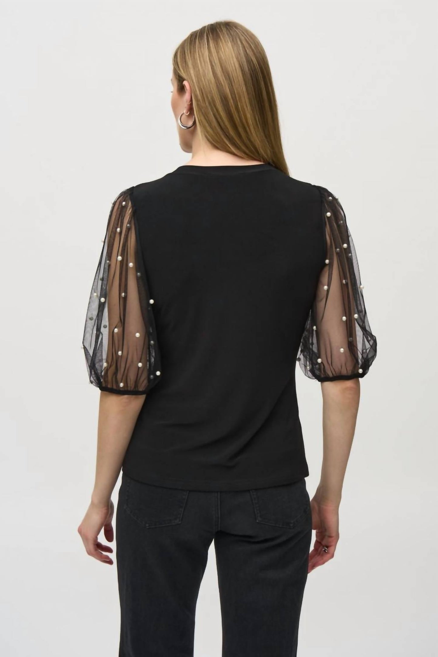 Joseph Ribkoff - Embellished Mesh Sleeves Top