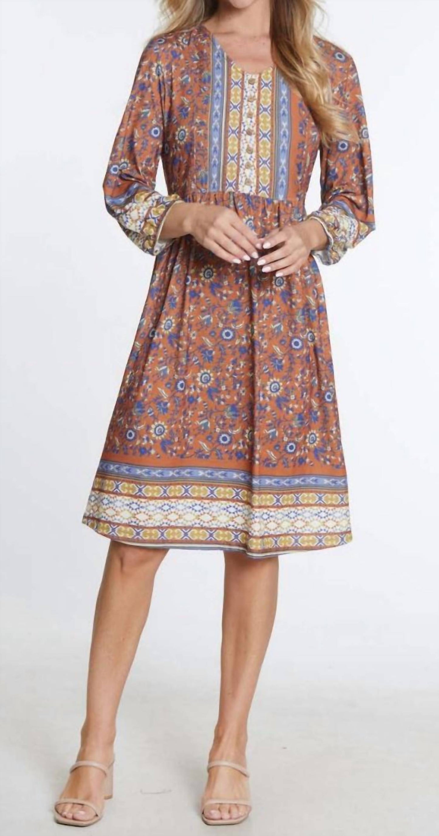 Multiples - 3/4 Sleeve V-Neck Mini Dress