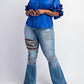 The Curve La - Plus Size Pleated Ruffle Sleeve Shirt Top