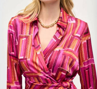 Joseph Ribkoff - Satin Geometric Print Wrap Dress