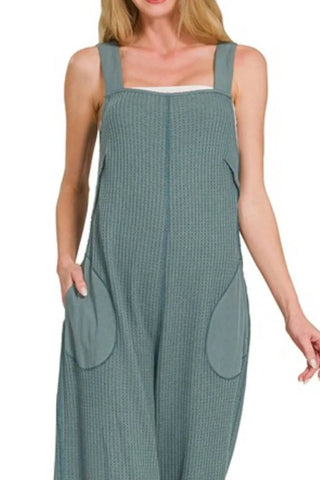 Zenana - Knit Waffle Wide Leg Overalls