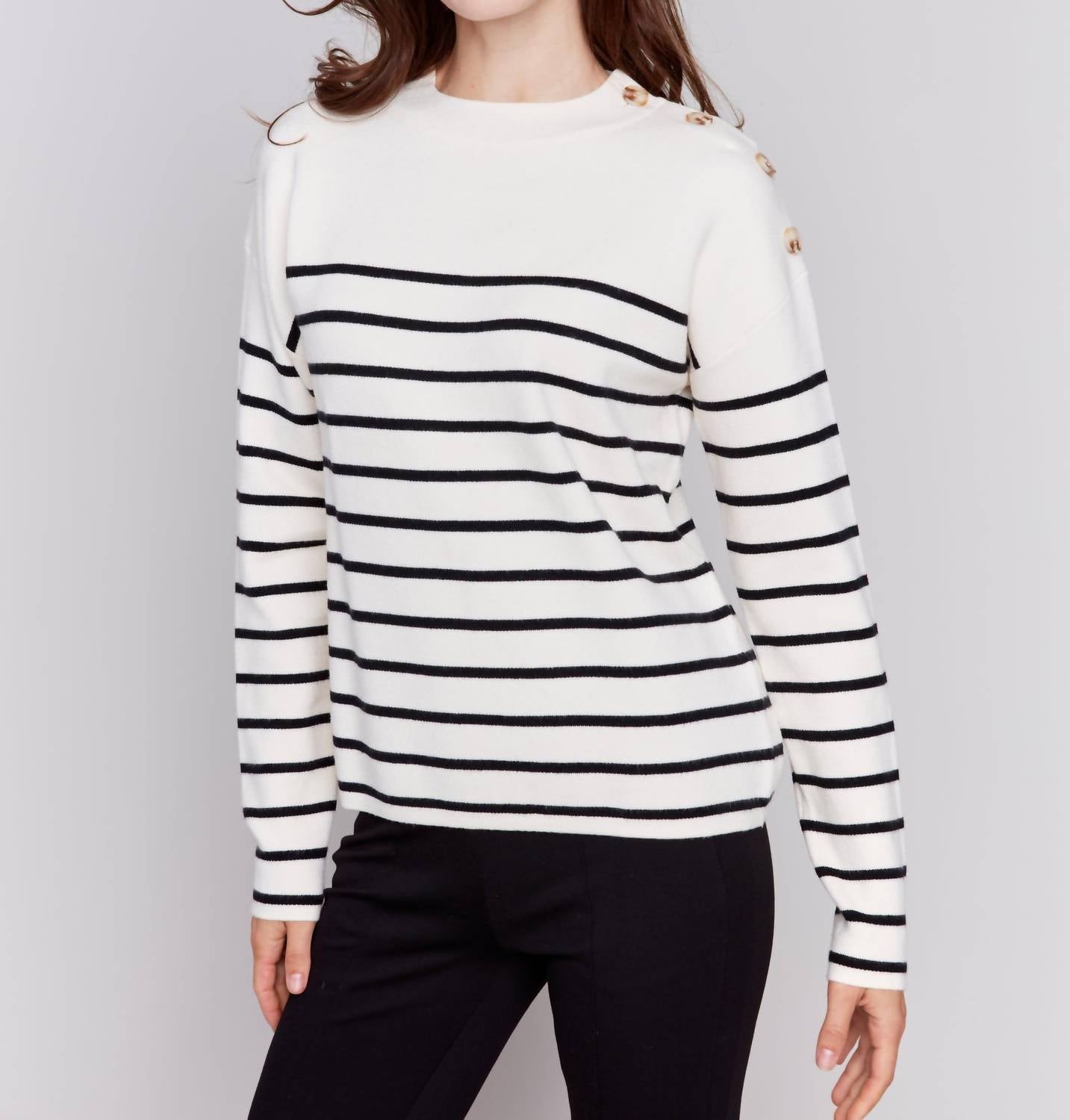 Charlie B - Striped Jacquard Crew Neck Sweater