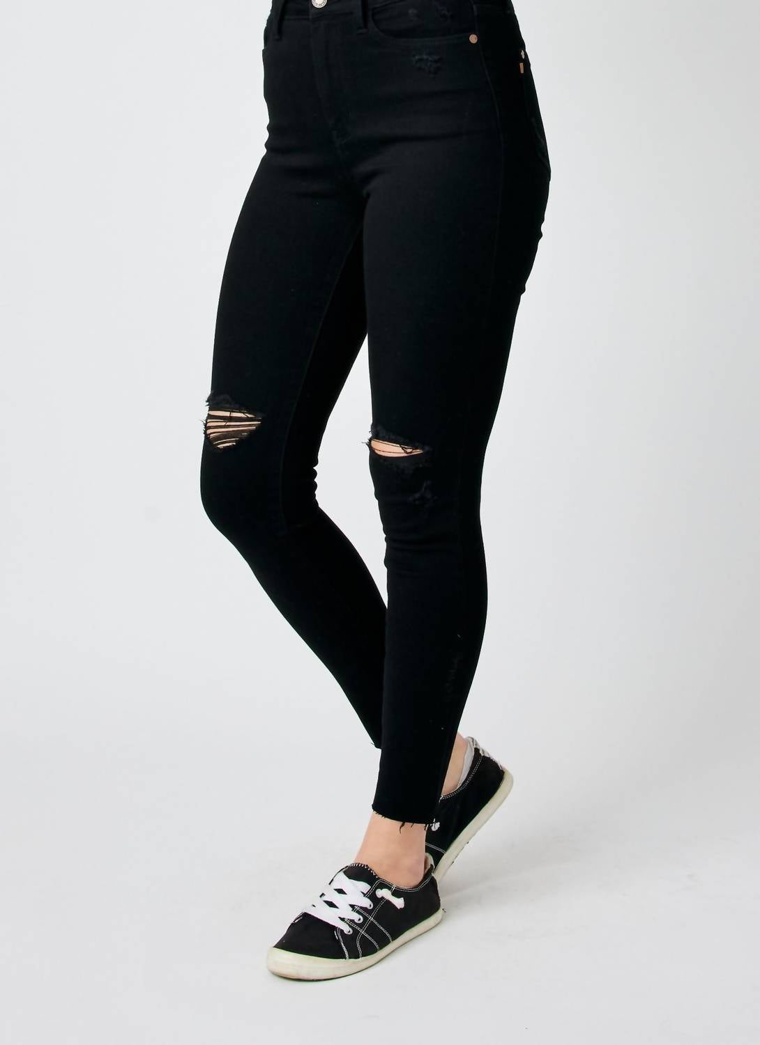 Judy Blue - High Waist Destroyed Raw Hem Skinny Jeans