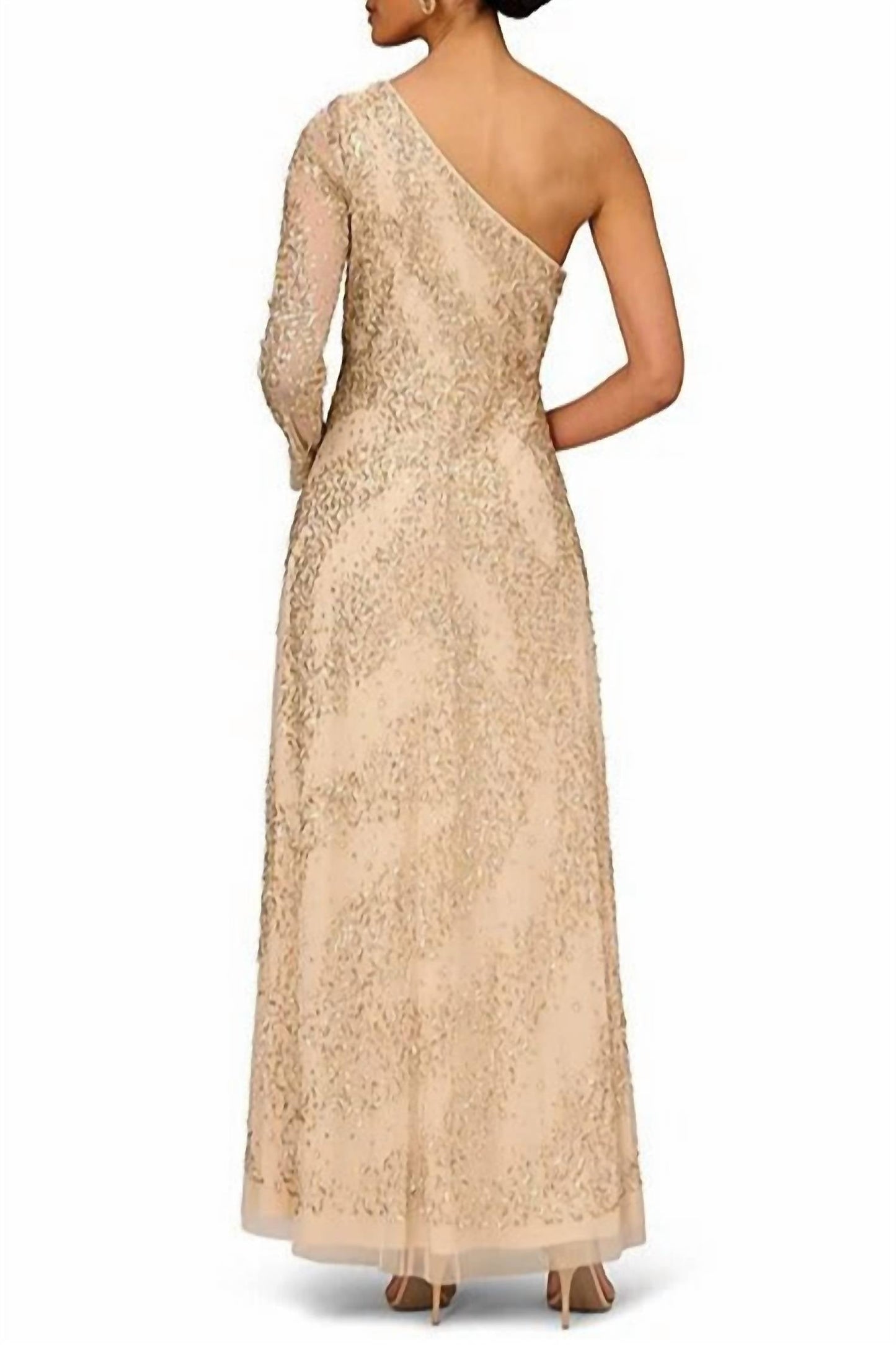 Aidan Mattox - Beaded One Shoulder Long Sleeve A-line Gown