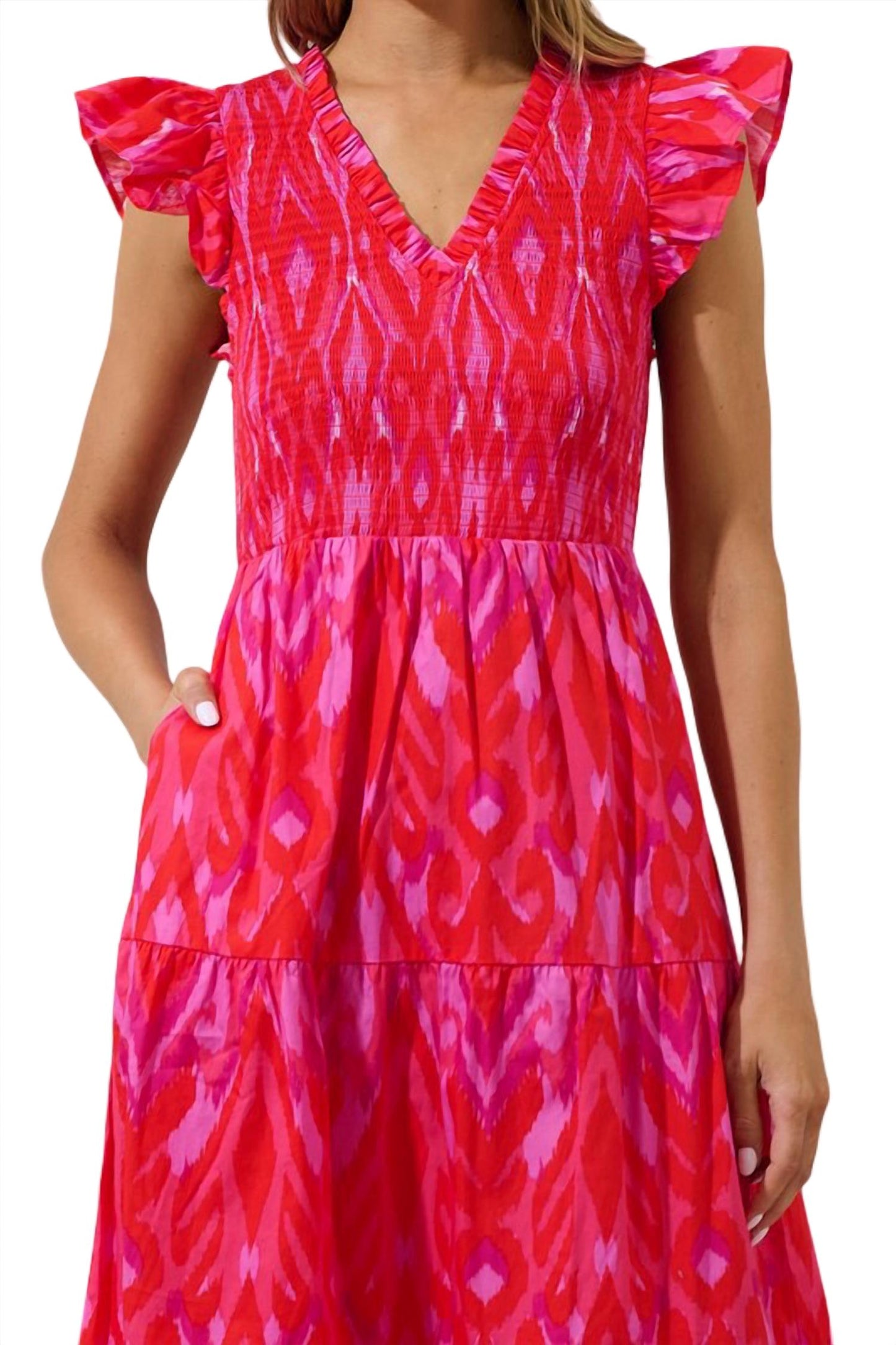 Sugarlips - Blevin Ikat Smocked Tiered Maxi Dress