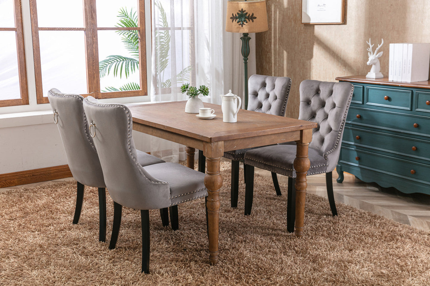 Nikki Collection Modern Velvet Upholstered Dining Chair Set