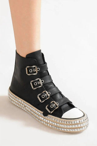Trendsi - Women's Multi-buckle Straps Studded Sneakers