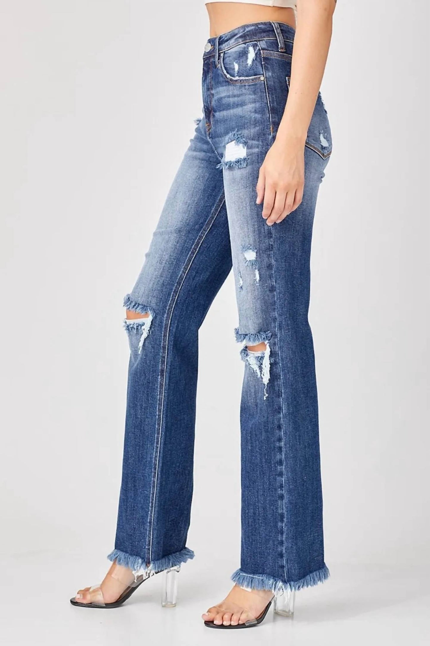 Risen - Full Size Raw Hem Distressed Straight Jeans