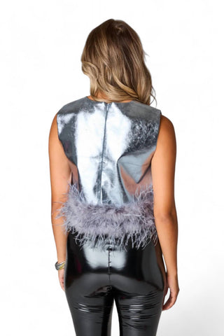 Buddylove - QUEENIE METALLIC FEATHER TRIM TOP