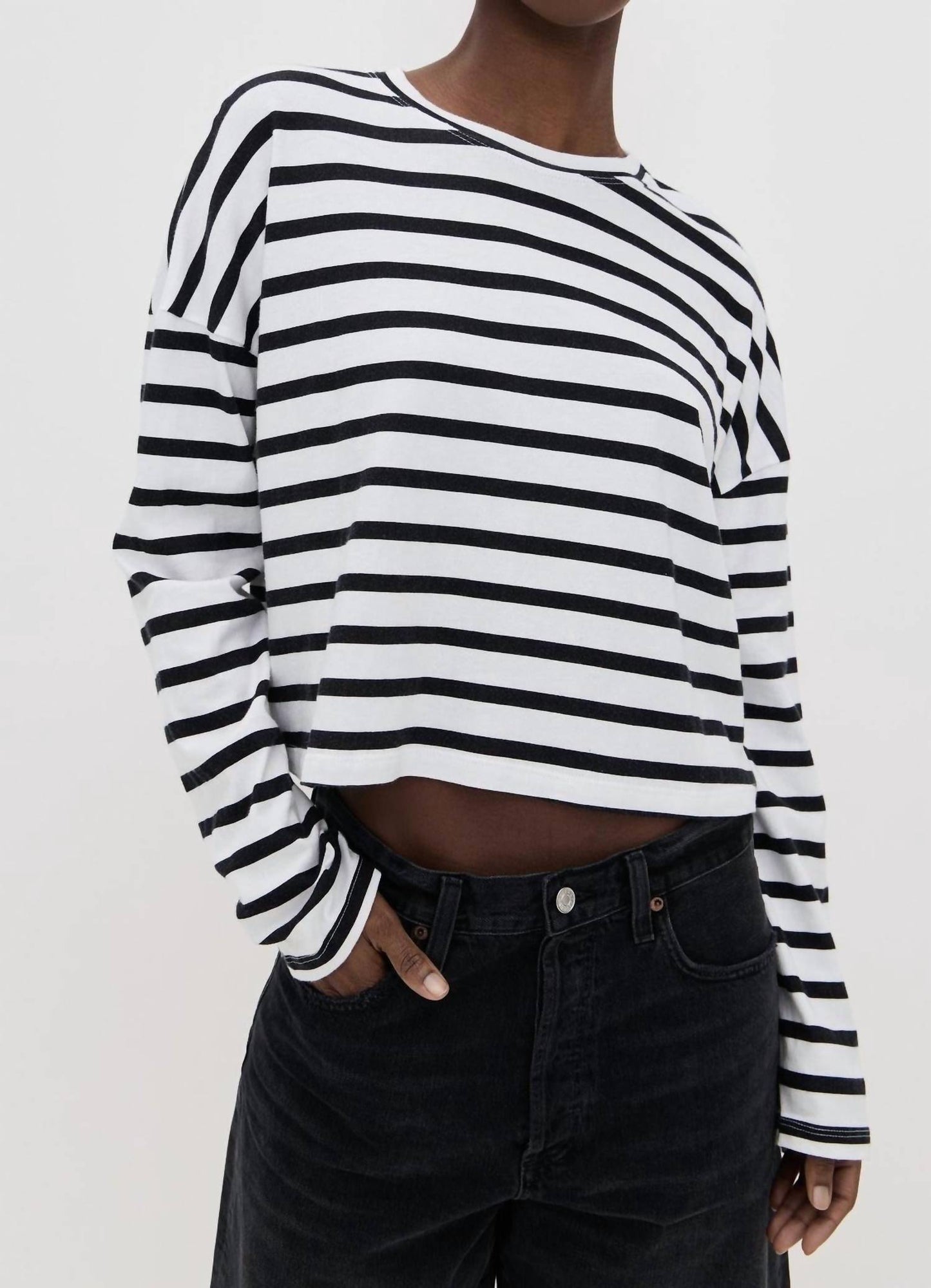 Askk Ny - Cropped Long Sleeve Stripe Tee