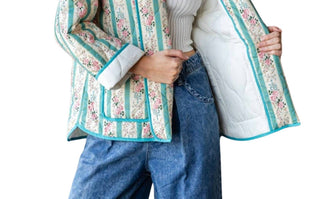 Veveret - Quilted Stripe Flower Open Jacket