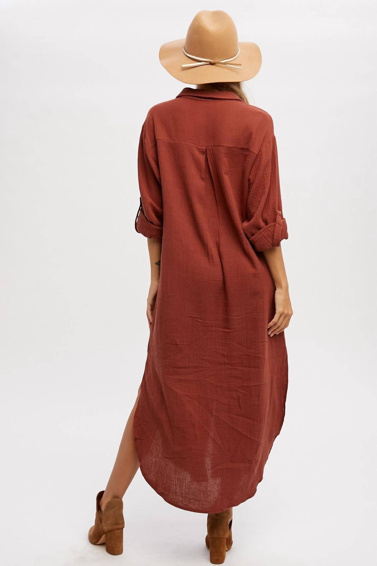 Style Usa - Maxi Gauze Shirt Dress