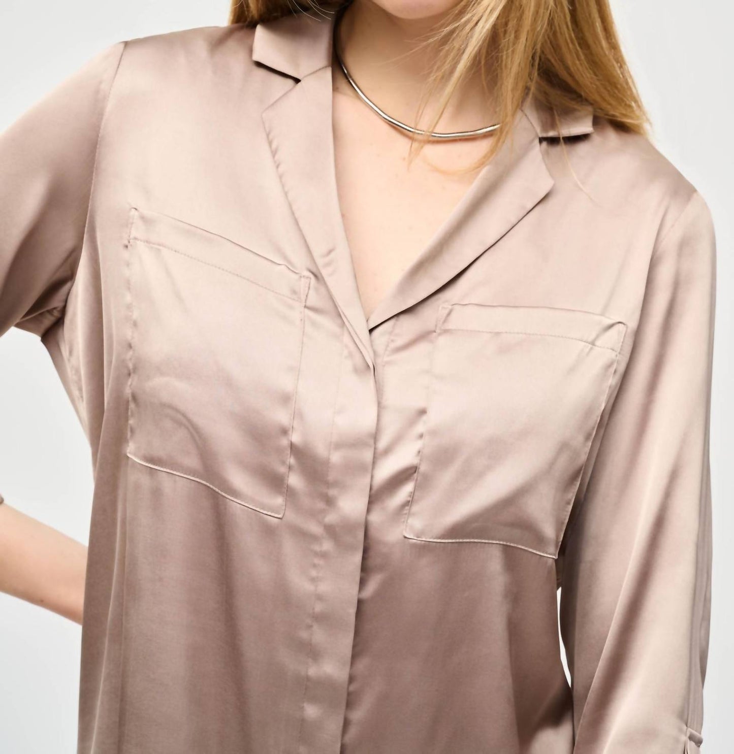 Joseph Ribkoff - Satin Button-down Roll-tab Satin Blouse
