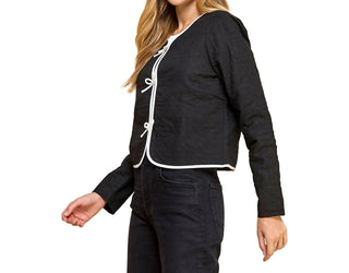 Tcec - Quilted Long Sleeve Accented Bow Jacket