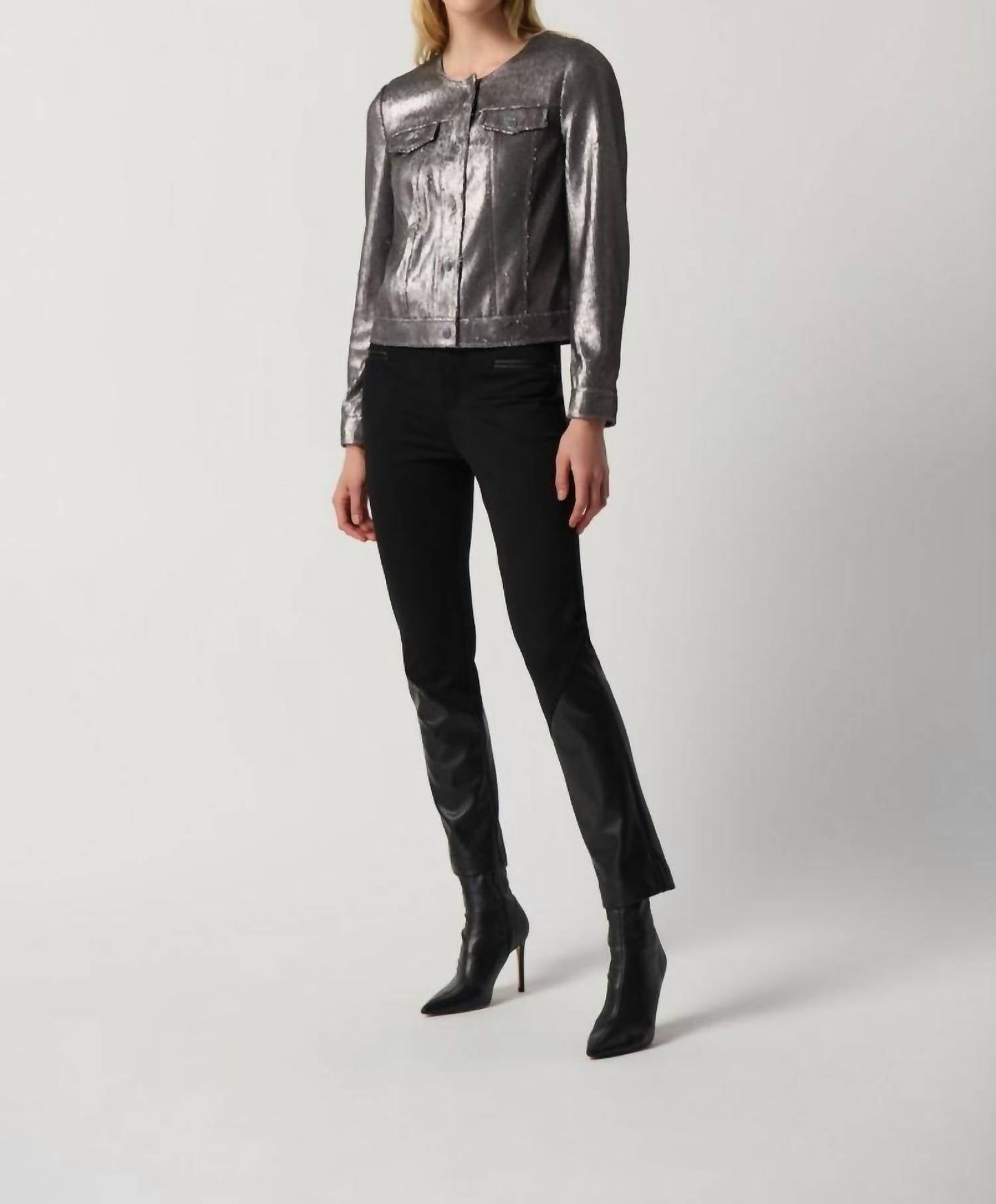Joseph Ribkoff - Gunmetal Sequined Long Sleeve Trucker Jacket