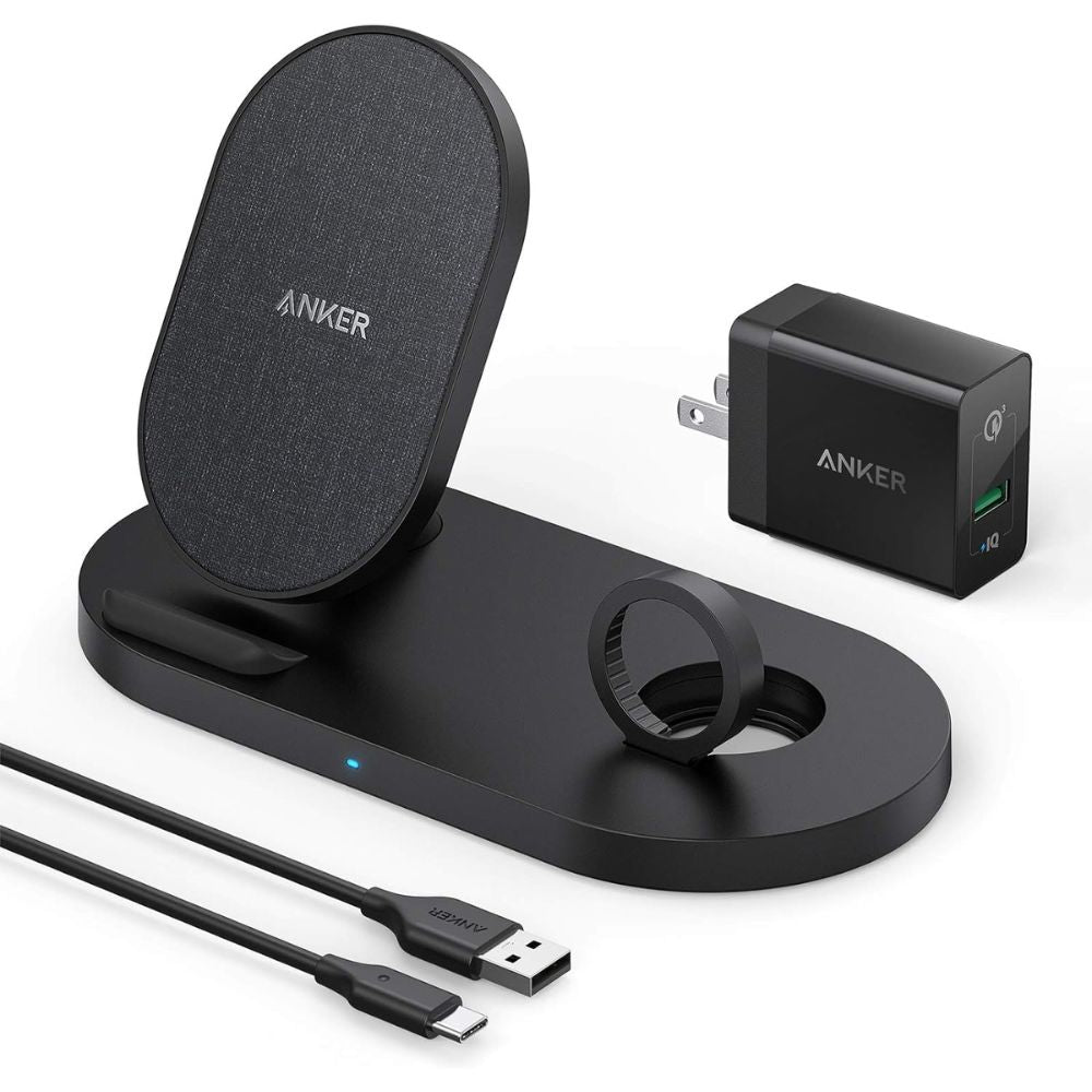 Anker Wireless Charging Station with QC Charger  PowerWave Sense 2-in-1 Stand with Watch Charging Holder for Apple Watch SE/6/5/4/3/2/1  iPhone SE 2020  11  11 Pro (Watch Charging Cable Not Included)