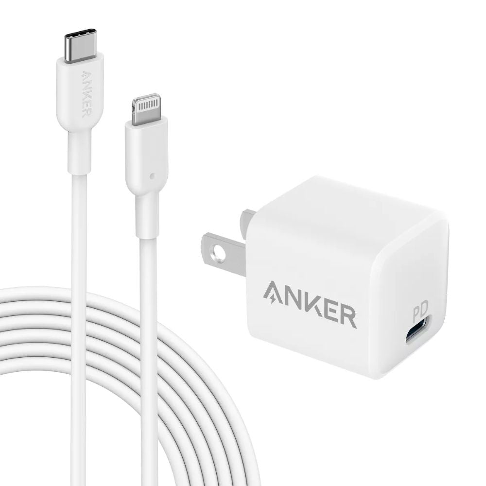 Anker - PowerPort PD Nano 20W USB-C Wall Charger with 6-ft USB-C to Lightning Cable for iPhone - White