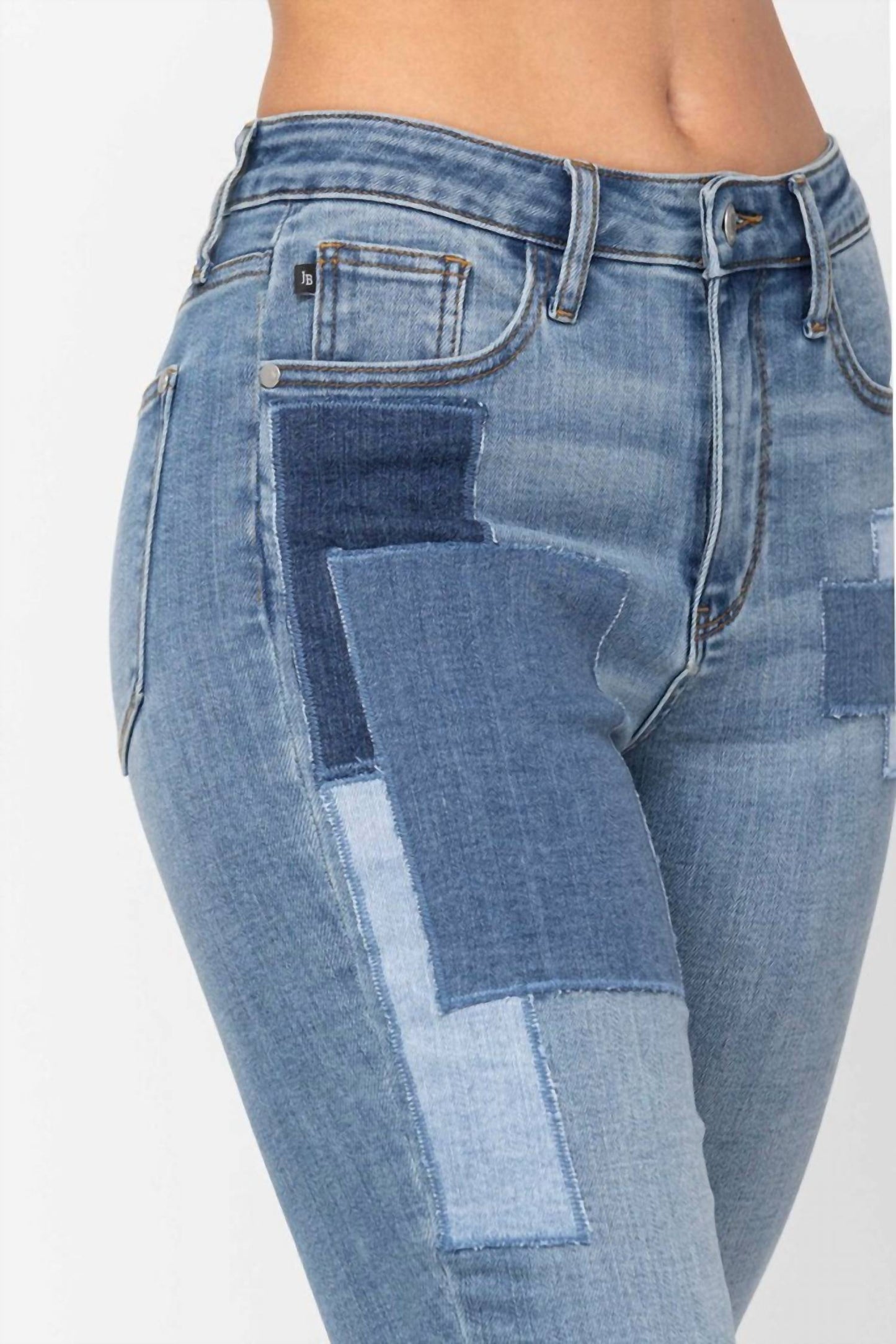 Judy Blue - High Waist Double Rolled Cuff Patch Boyfriend Jeans