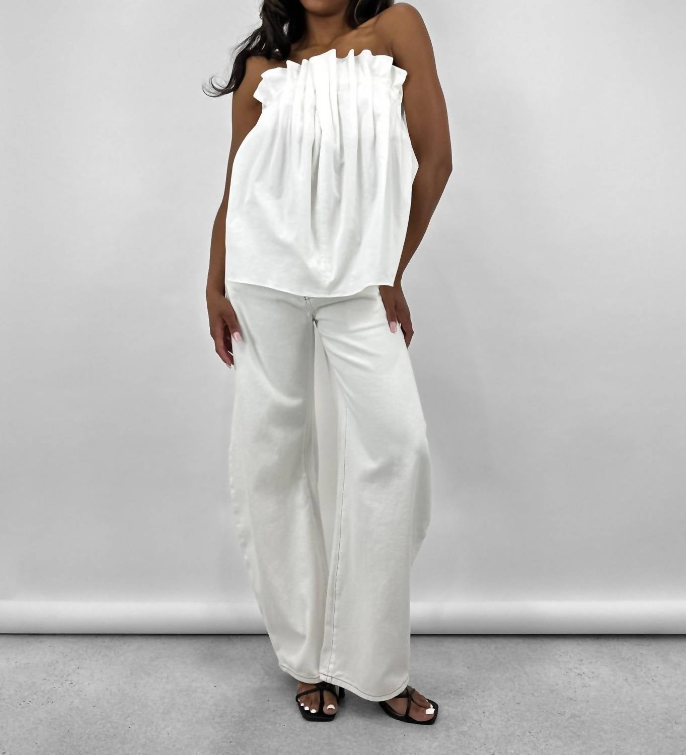 Blue Blush - Pleated Drape Strapless Top